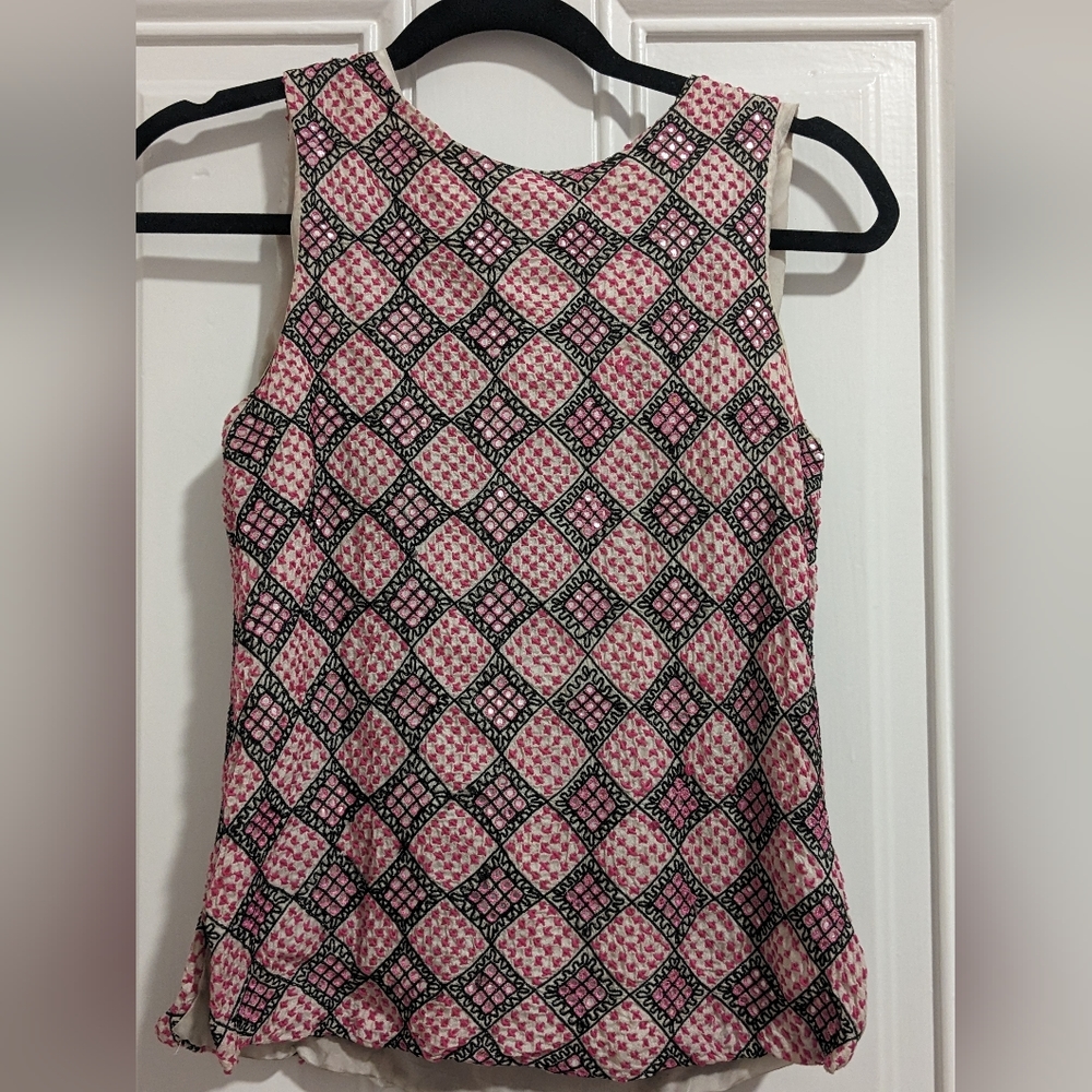 Vintage Oscar By Oscar De La Renta Embroidered Silk Top Size 4